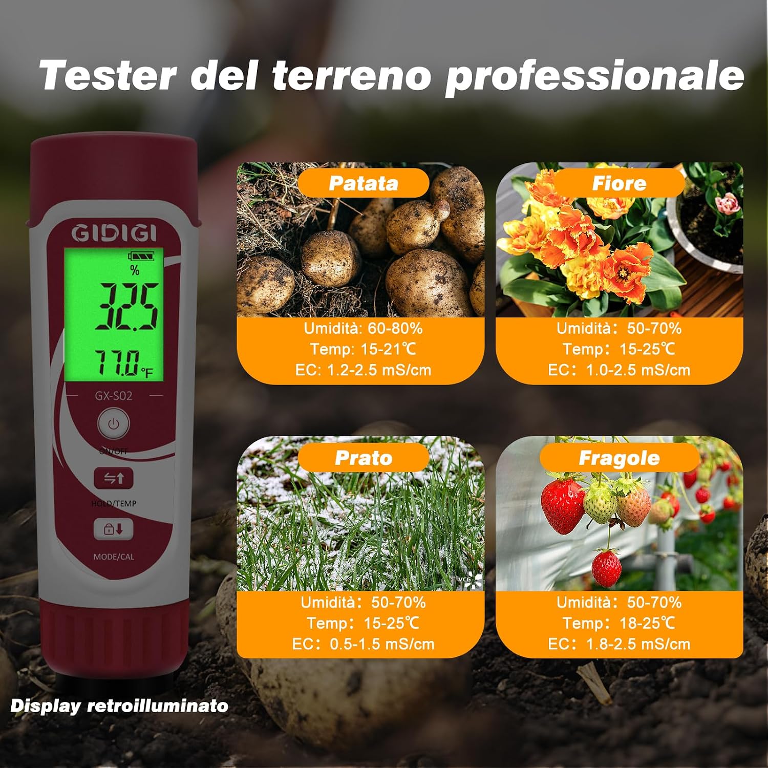 Detalle 2 de Misuratore di umidità terreno 3 in 1