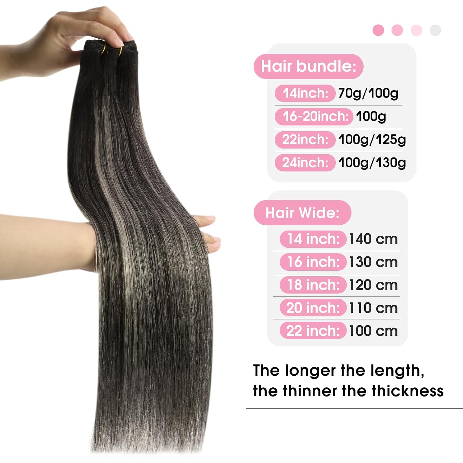 Detalle de YoungSee 60 cm Echthaar-Tressen Ombre – Balayage Extensions zum Einnähen, 100 g, 1B/S/1B