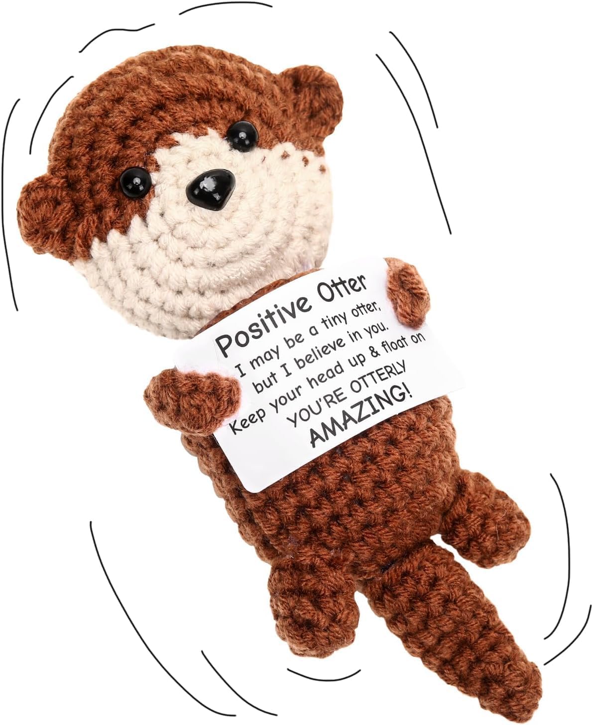 Detalle de ALUNME Mini Funny Positive Crochet Otter – emotional crocheted otter gift with uplifting card