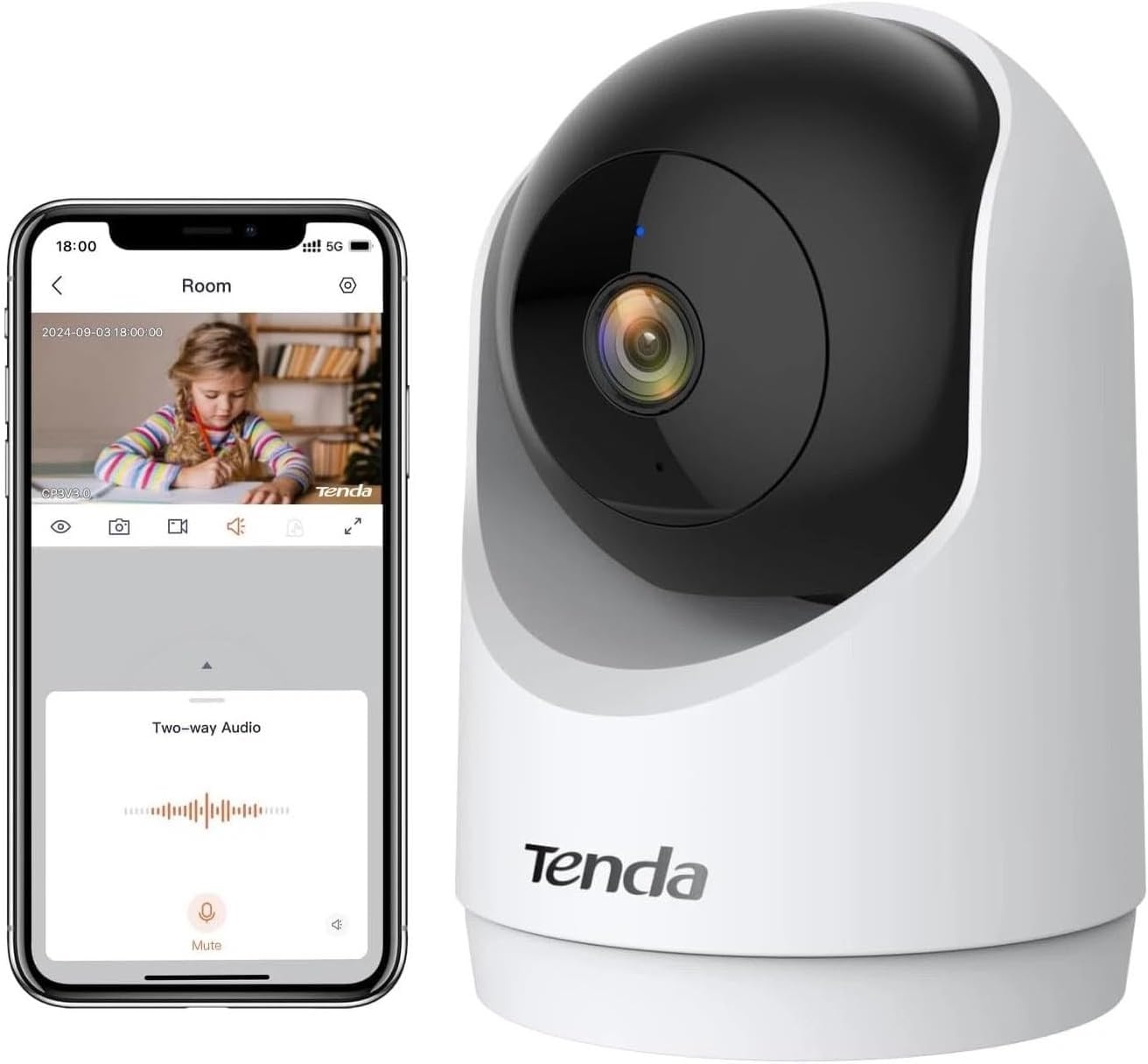 Thumbnail 3 de Tenda Caméra WiFi Intérieure 2K (3MP) WiFi 6 360° avec détection humaine IA et audio bidirectionnel