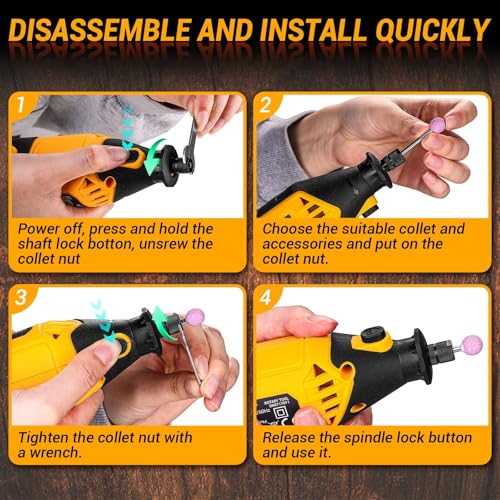 Detalle de DEKOPRO 170W Kit de Herramientas de Amoladora Pequeña 220V: Conjunto completo de accesorios para cortar, pulir y tallar