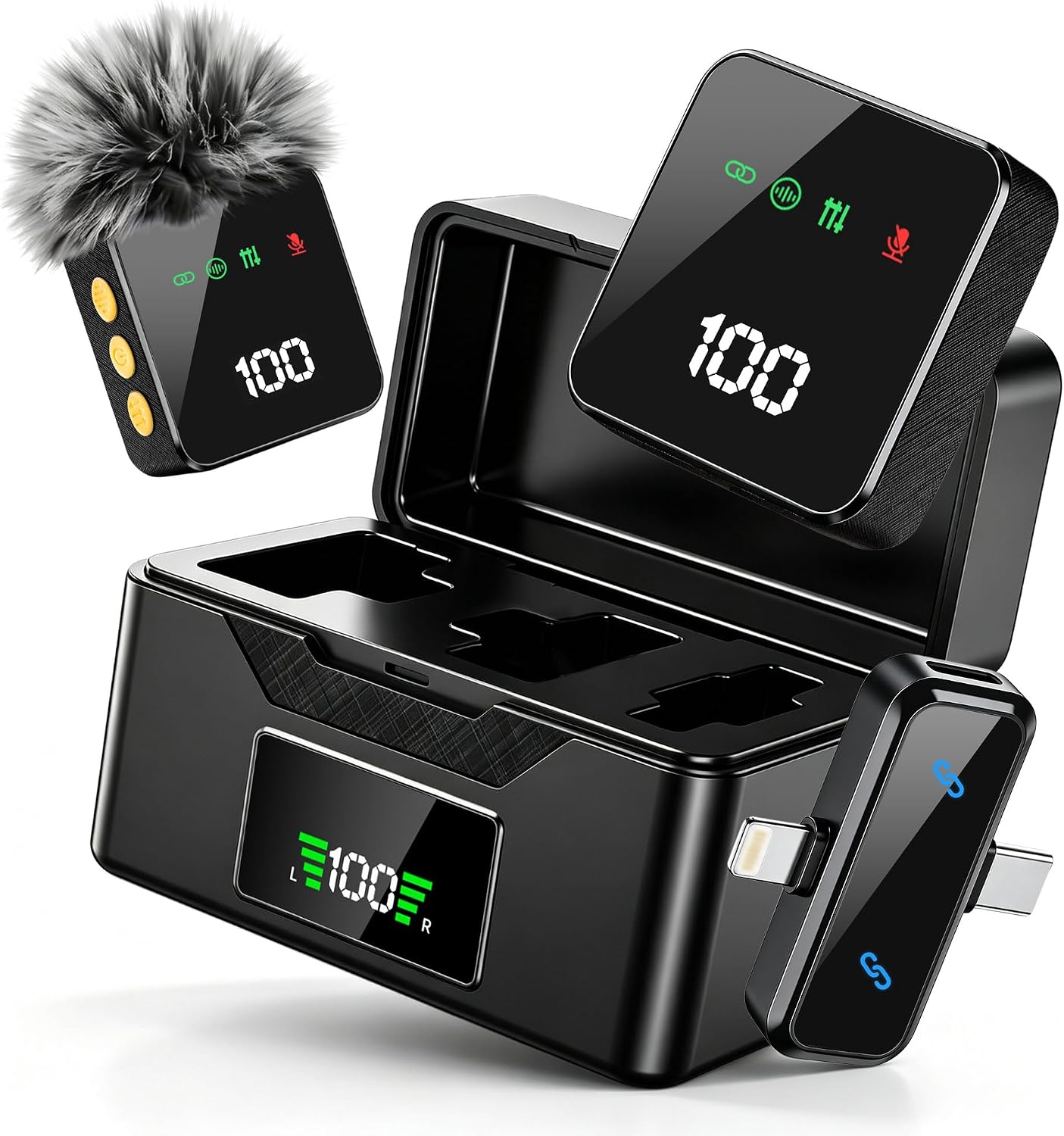 Detalle de Ominoral H41-2Pack Wireless Lavalier Microphone with Charging Case and AI Noise Reduction