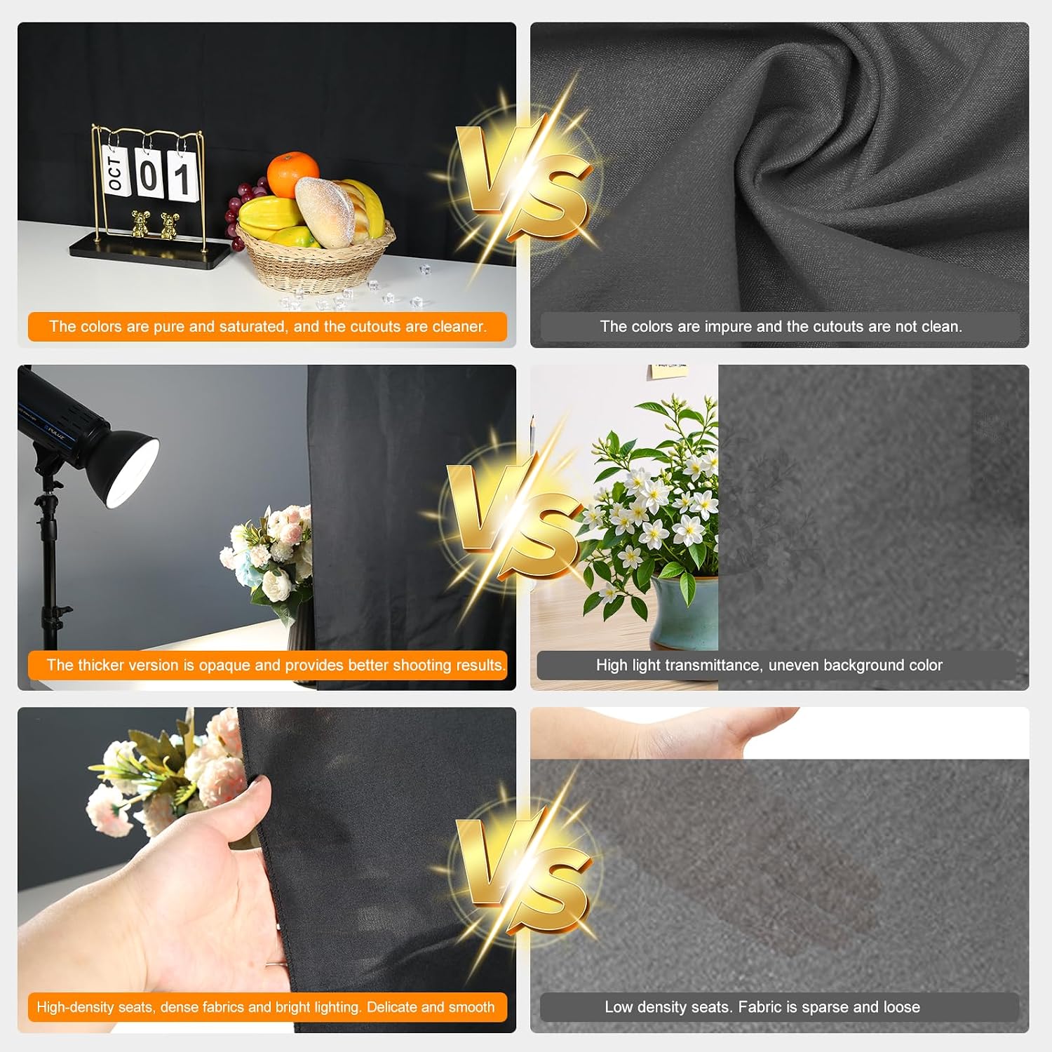 Detalle de Schwarz Fotohintergrund 200 x 200 cm, faltbar – Waschbar aus Polyester