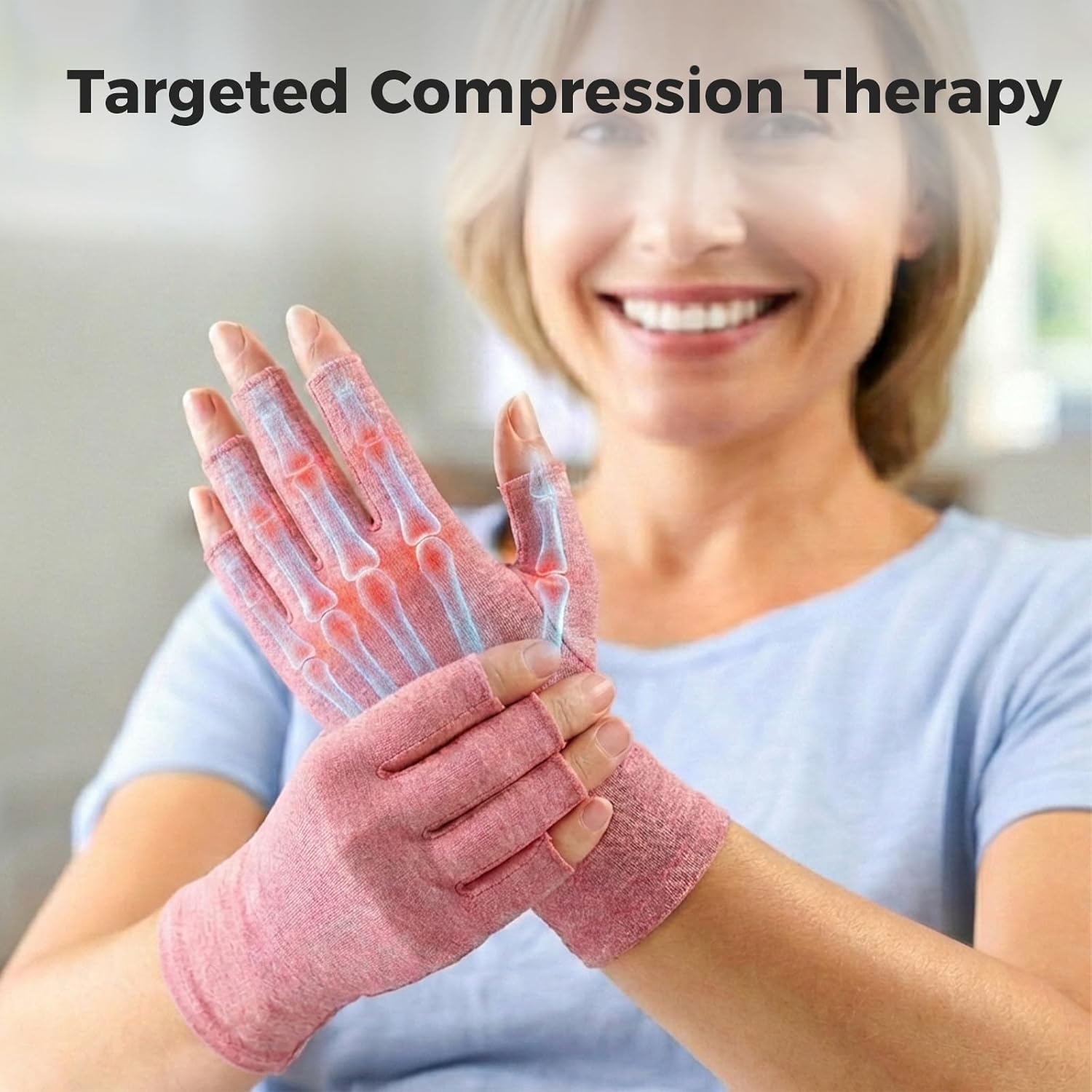 Thumbnail 1 de Donfri 2 Pairs Arthritis Gloves Fingerless Compression Gloves (Pink, M) for Rheumatoid/Osteoarthritis & Raynaud’s