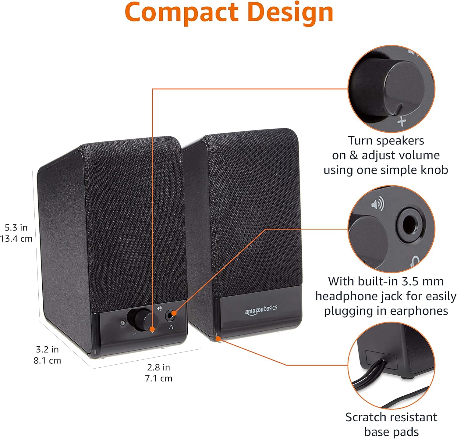 Thumbnail 3 de Amazon Basics USB-Powered Computer Speakers for Desktop or Laptop PC (Black)