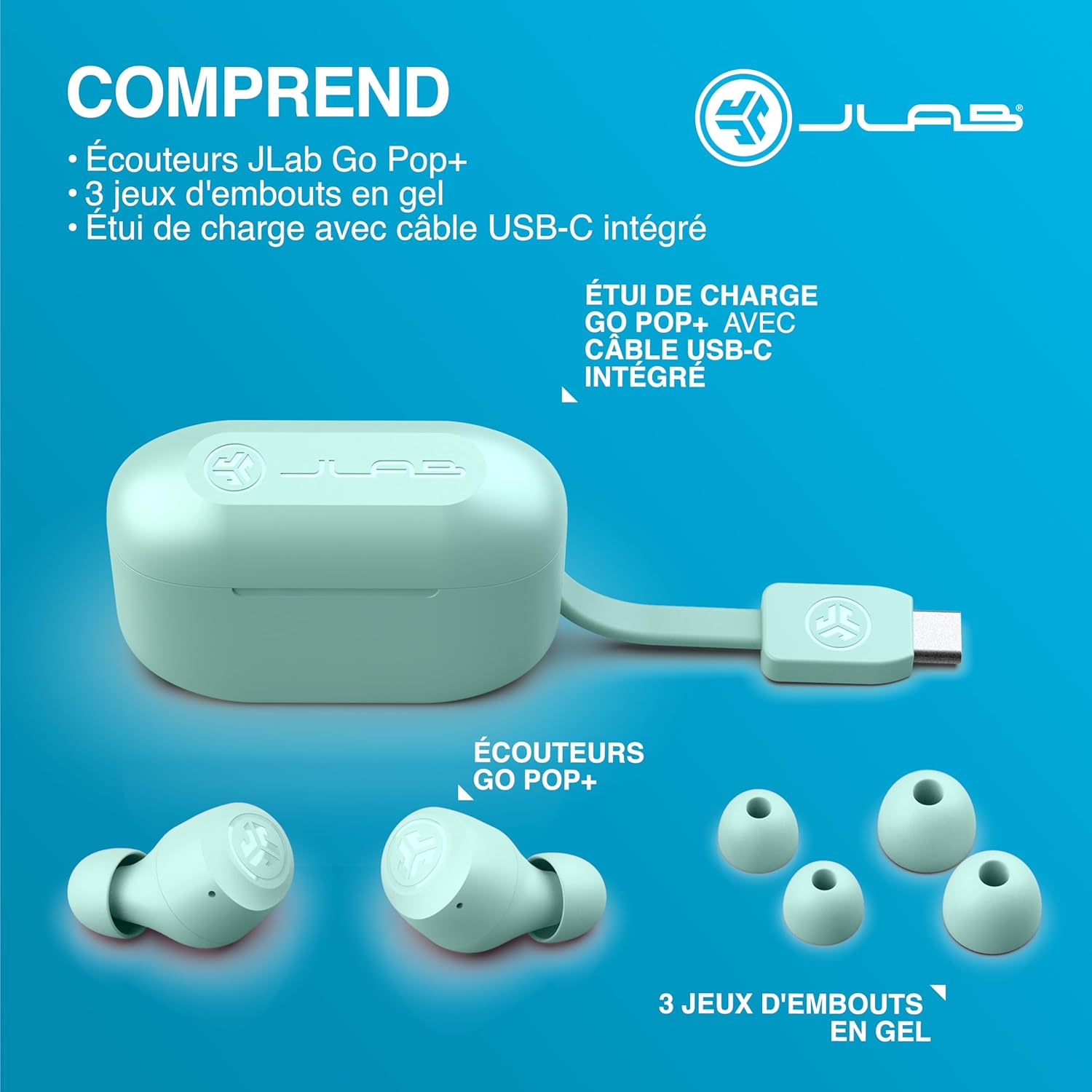 Thumbnail 6 de JLab Go Air Pop+ Menthe — écouteurs Bluetooth True Wireless avec micro et autonomie annoncée 35+ h