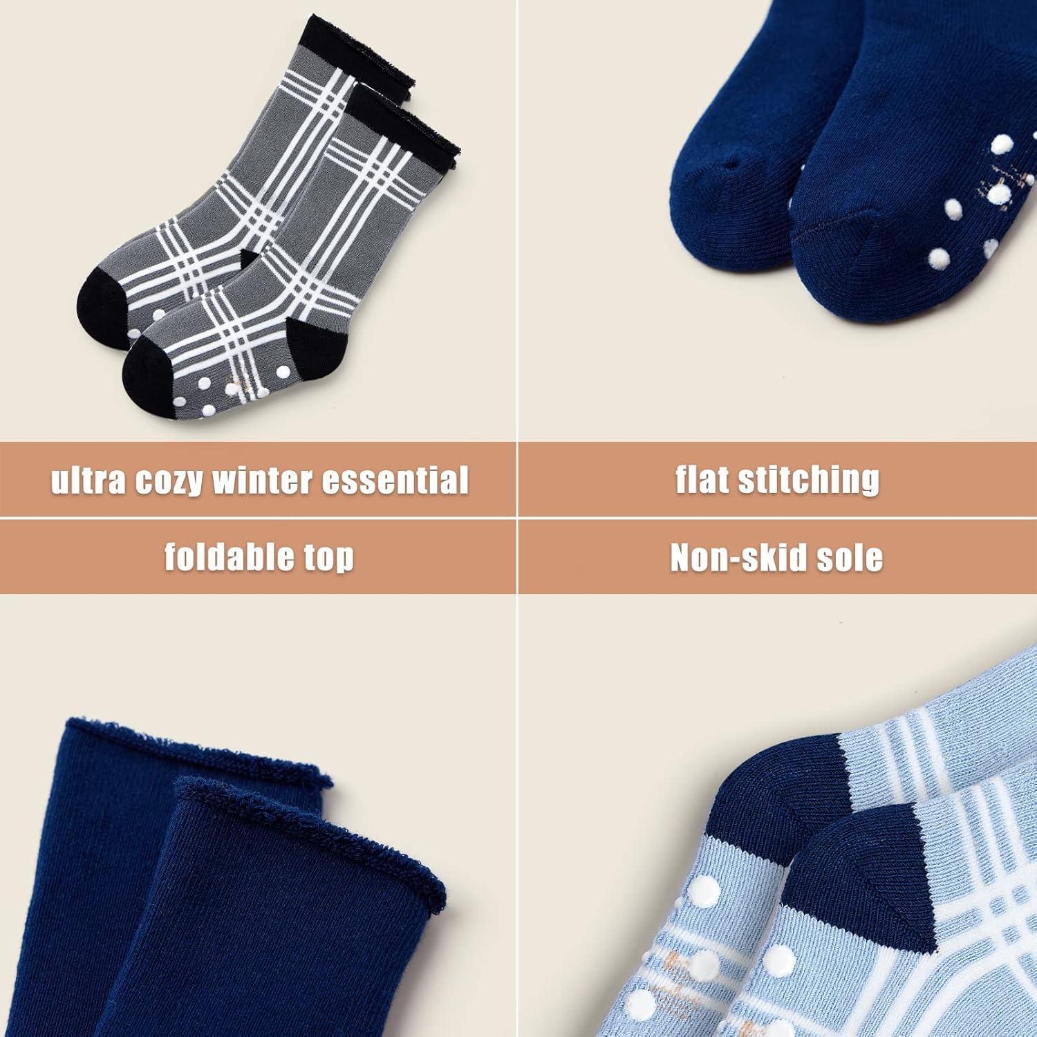Thumbnail 5 de Aisyee Baby Non Slip Socks Thick Winter Warm Socks Multipack (6 Pairs)