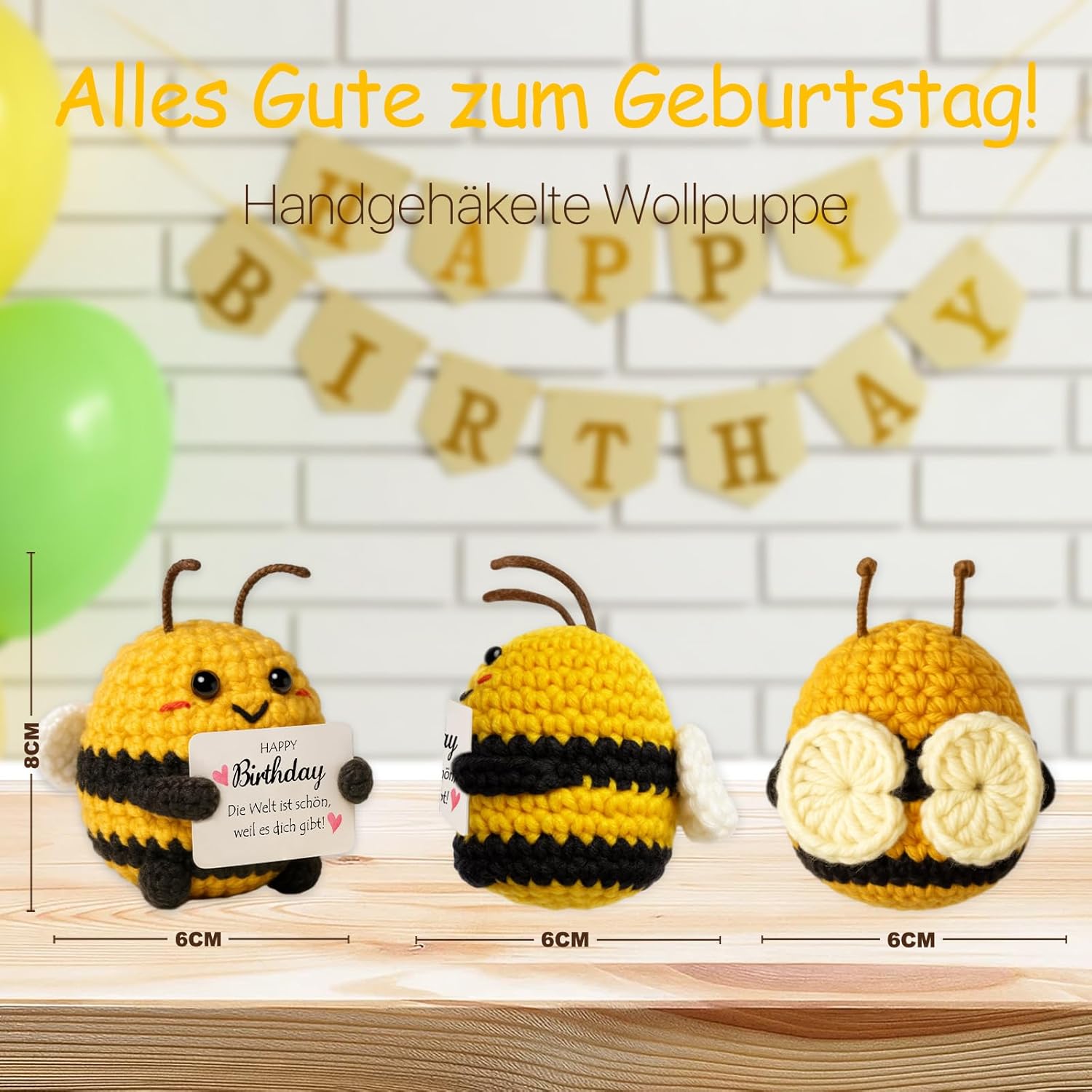 Thumbnail 2 de Farbeele Fröhliche Biene & Glücksbringer-Schlüsselanhänger mit Pocket Hug Figur – Geburtstagsgeschenk