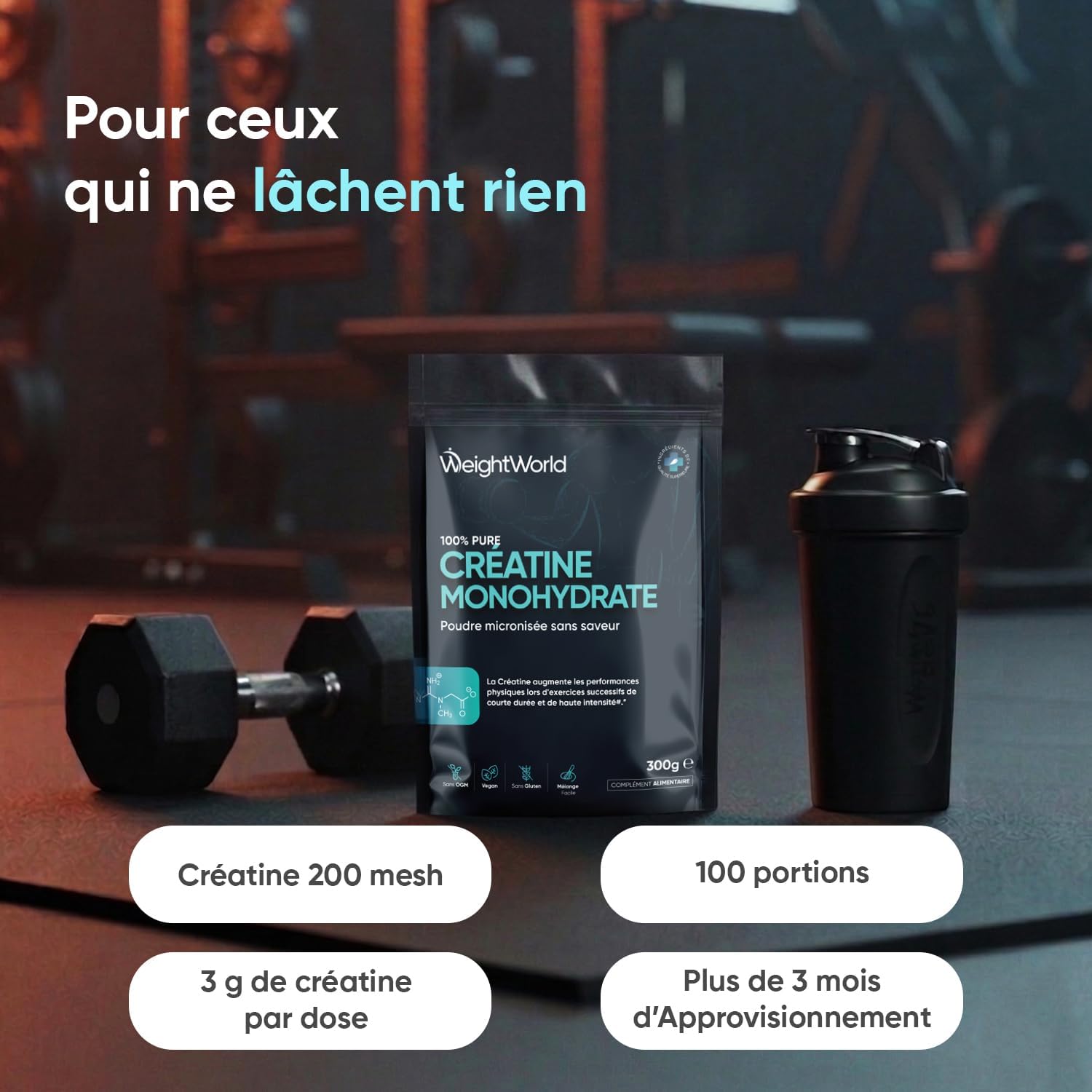 Detalle 2 de WeightWorld Creatine Monohydrate Poudre Pure micronisée sans goût – 300 g, vegan (100 portions)