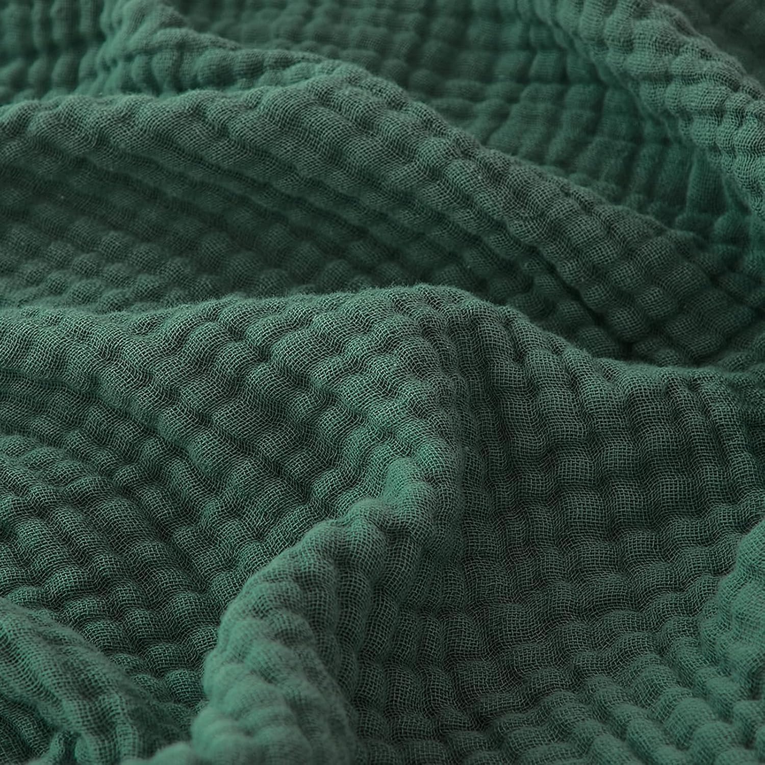 Detalle de EMME Muslin Cotton Blanket, King 108 x 90 in, Forest Green