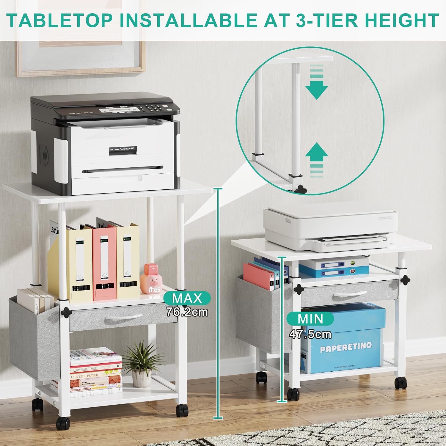Detalle 2 de OYRREU Druckertisch 3 Ebenen 48-76 cm