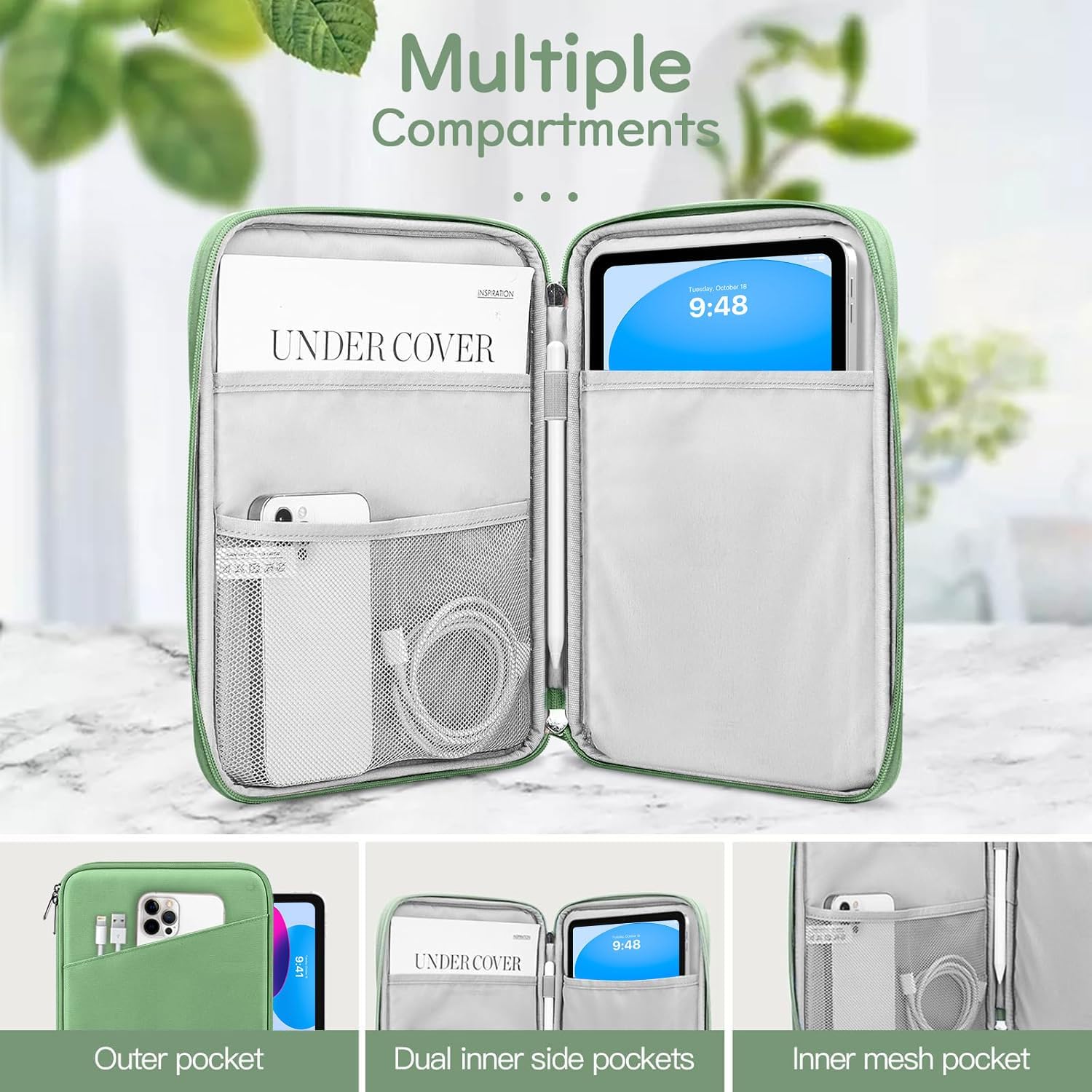 Detalle de Dadanism 9-11" Tablet Sleeve – Dunkelgrün, kompatibel mit iPad Pro 11" und 9–11 Zoll Tablets