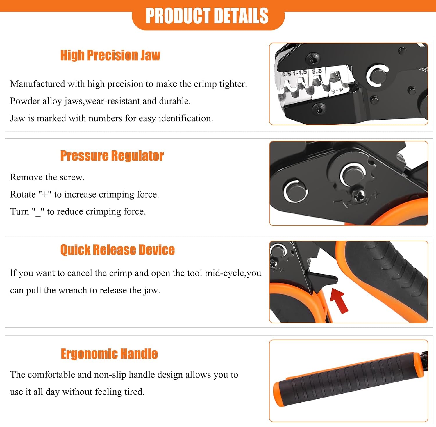 Detalle de KF CPTEC Ratchet Crimping Tool, AWG 22-10