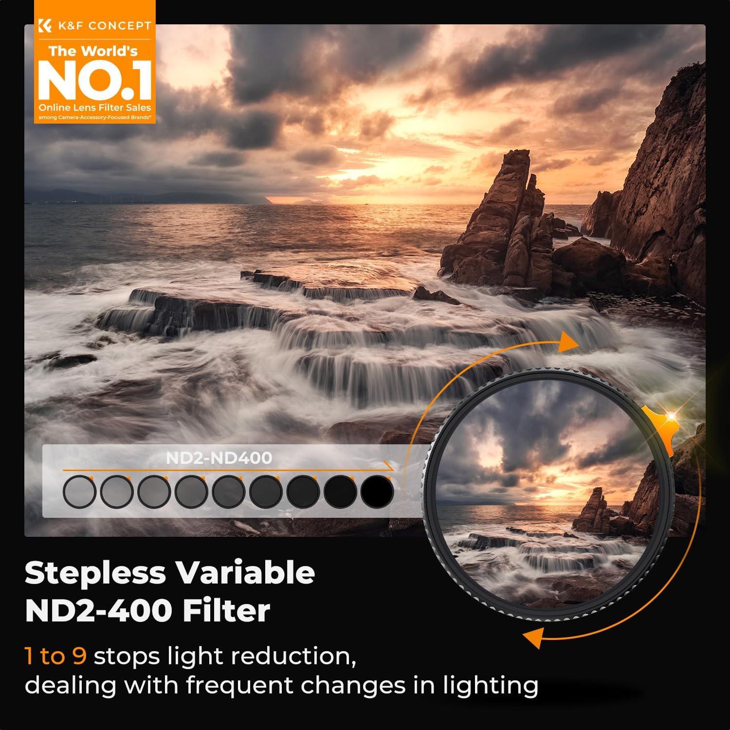 Detalle 2 de K&F Concept 82mm Nano-X ND2-400 Variable ND Filter