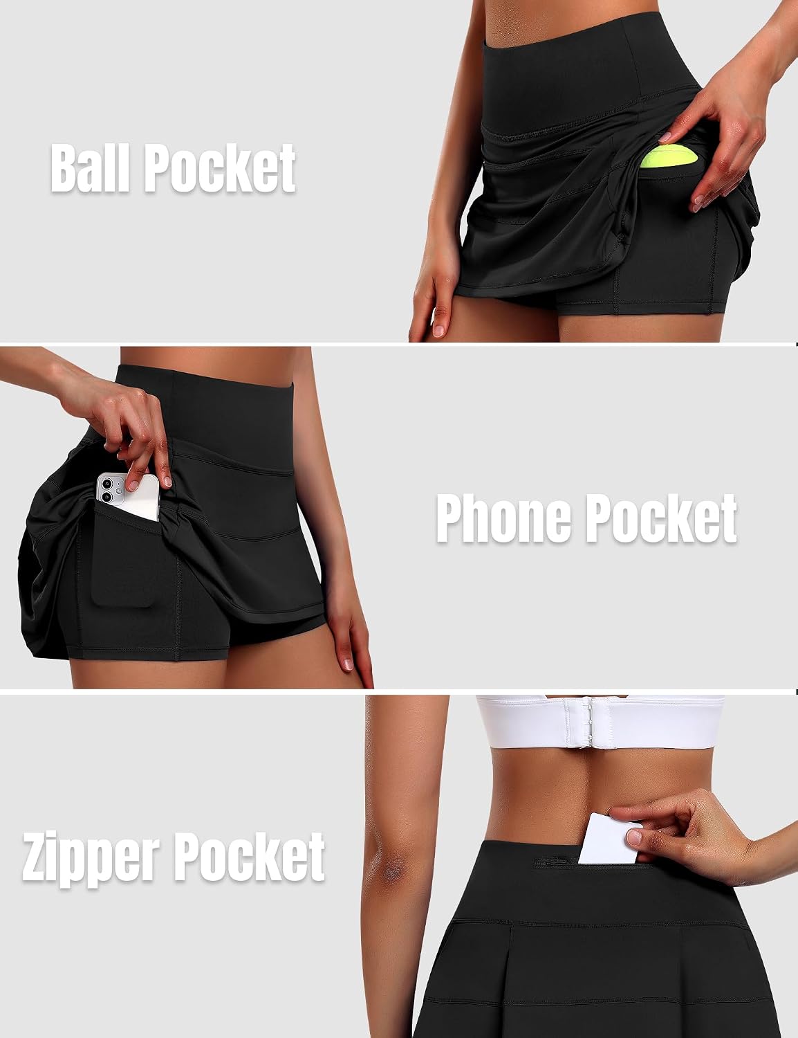 Detalle 2 de JoyGirl Women's Tennis Skirt with Shorts: Pleated 2-in-1 Skort with 3 Pockets and High Waist