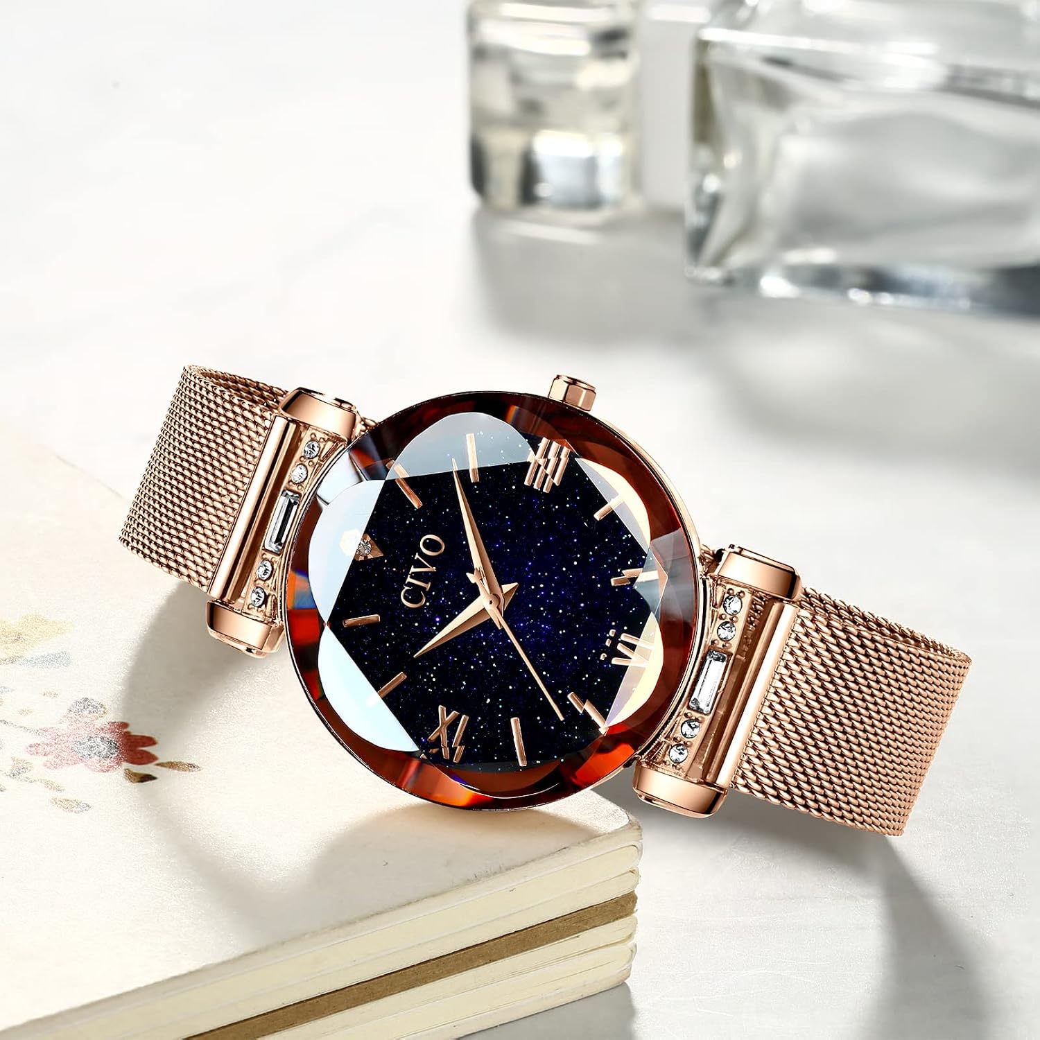 Detalle de CIVO Damen Uhr – Minimalistische Quarzuhr mit Wasserdichtheit und Roségold-Elementen