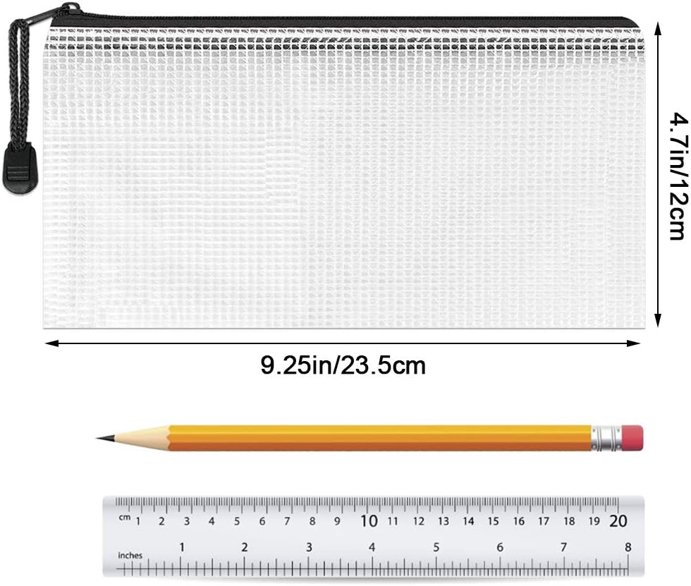 Detalle 2 de A6 Mesh Pencil Pouch Zipper File Bags (12 Pack) – Clear PVC Waterproof Storage Wallets, Black