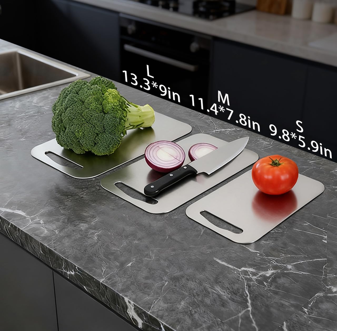 Detalle de URMONA 3 PCS Stainless Steel Cutting Board Set