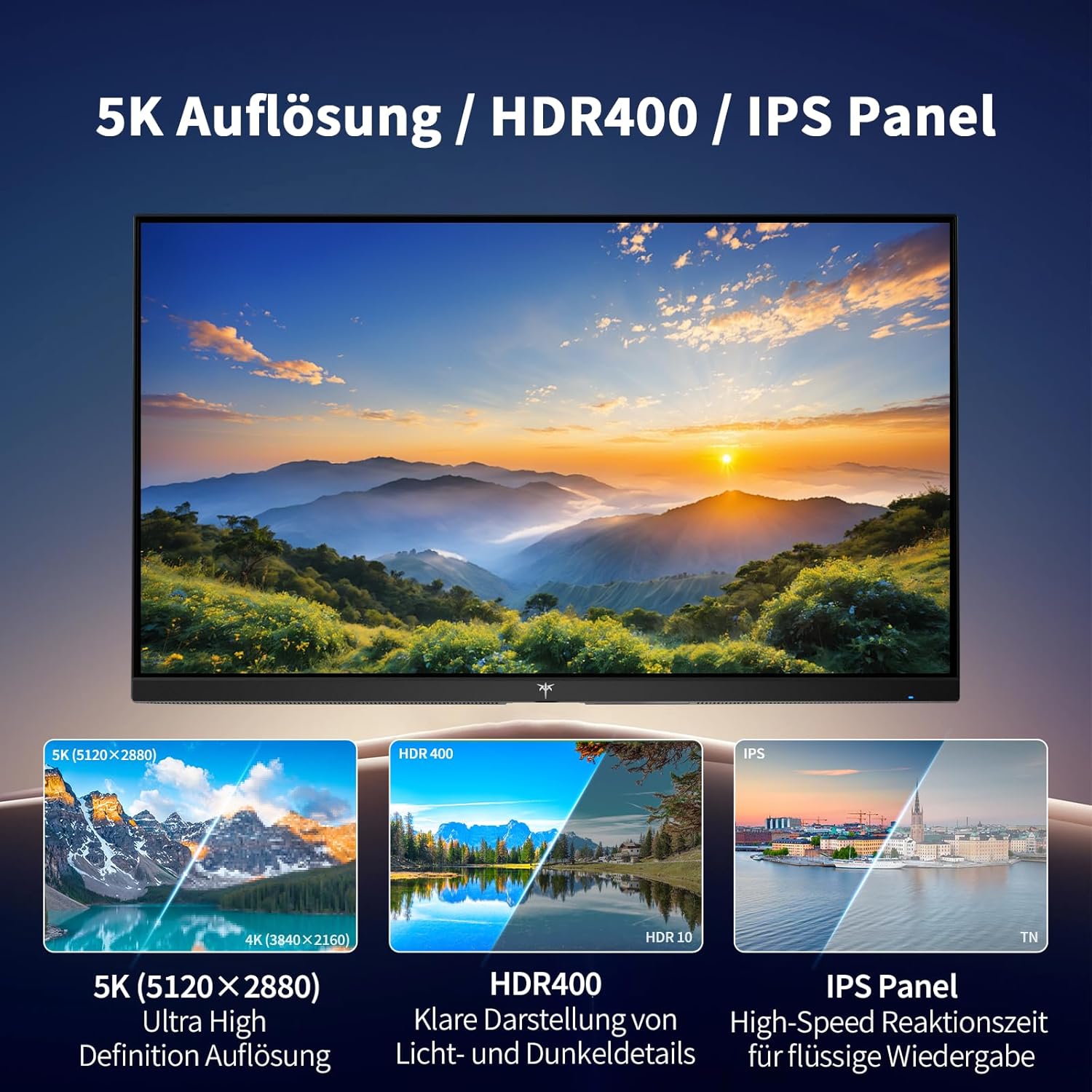 Detalle de KTC 5K Monitor 27 Zoll Dual-Mode 5K/2K | 99% DCI-P3, HDR400 & Dual-Mode Umschalten (Mac Mini kompatibel)