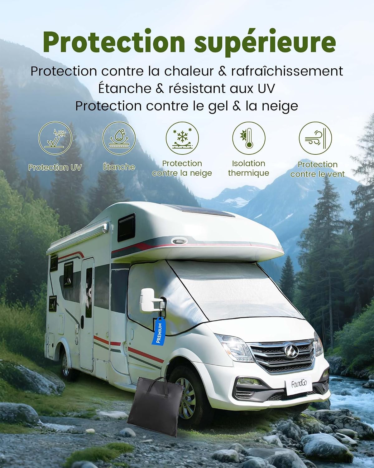 Thumbnail 6 de FoundGo Motorhome Windscreen Cover Thermal with Dual Zips – Waterproof, Aluminium Silver, Fits Fiat Ducato, Citroën Relay X250/290 & Peugeot Boxer (2006+) with Carry Bag