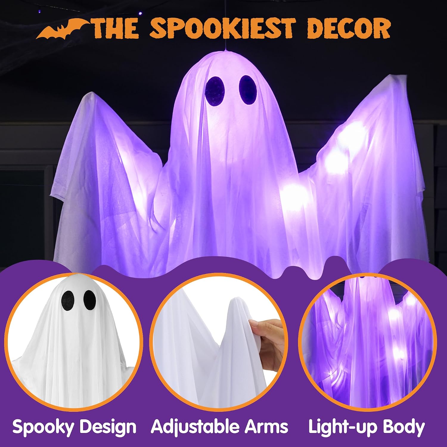 Thumbnail 2 de JOYIN 15575 47-Inch Hanging Ghost with Purple LED and Timer