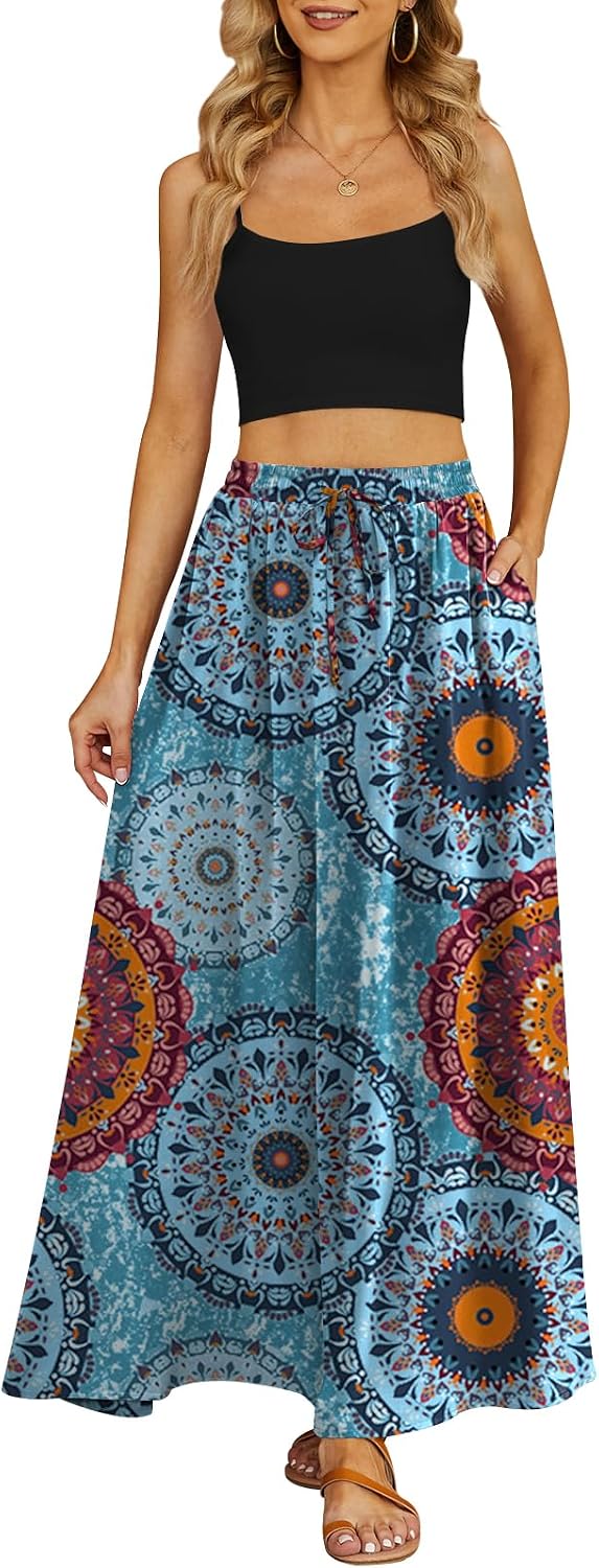 Detalle de Yincro Women's Flowy Maxi Skirt with Pockets – Pleated High-Waisted Elastic Waist, Lightweight Chiffon