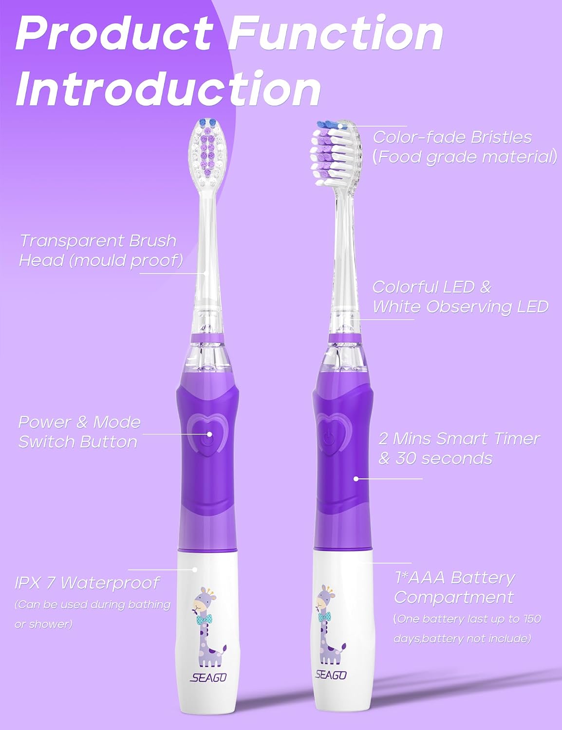 Thumbnail 4 de Seago SG-977 Kids Electric Toothbrush 3–12
