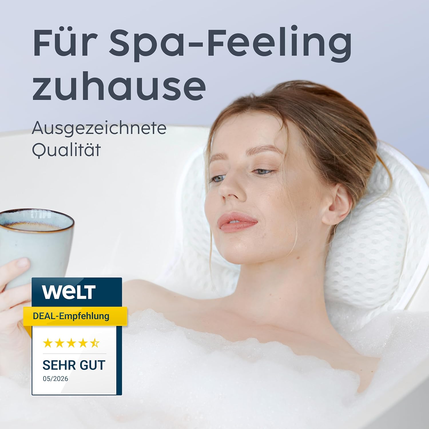Thumbnail 1 de Vesta+ Badewannenkissen Weiß L mit Saugnäpfen – Nackenstütze & Badekissen für Badewanne