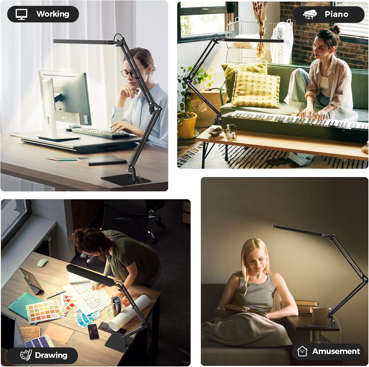 Thumbnail 5 de SKYLEO slim-base LED desk lamp with adjustable swing arm, dimmable timer & memory function (black)