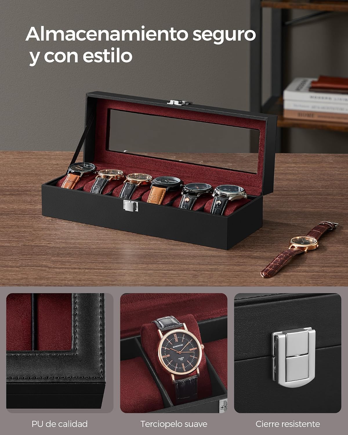 Detalle 1 de SONGMICS JWB006R01 caja para 6 relojes