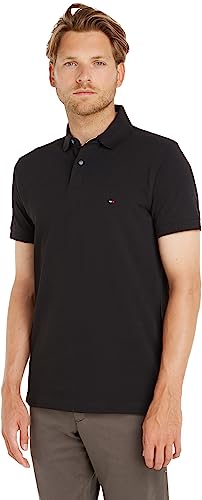 Detalle de Tommy Hilfiger Herren Poloshirt Core 1985 Kurzarm Regular Fit – Schwarz, Größe S