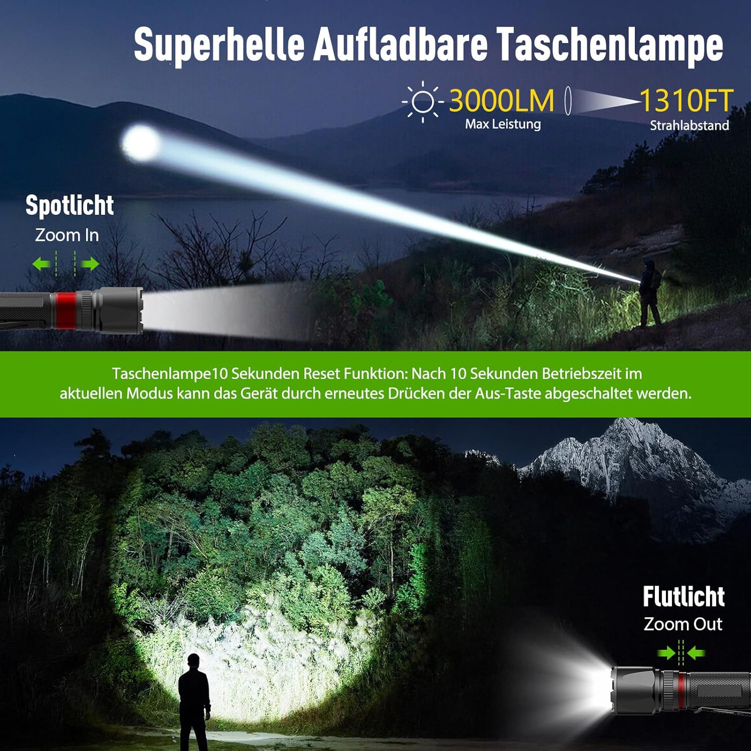 Thumbnail 1 de GEARLITE LED Taschenlampe aufladbar – zoombare Mini-Torch mit 3 Modi, bis zu 3000 Lumen und IP65