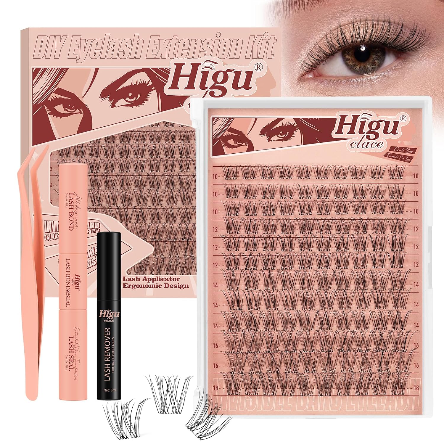 Detalle de HIGU 120-teilige unsichtbare Band Lash-Extension (10–18 Mix) inkl. Kleber-Entferner & Applikatoren – DIY-Set