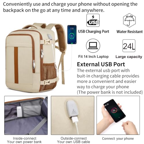 Thumbnail 2 de PUSLOM Mochila de cabina 40x30x20 cm – 24 L, USB, anti‑robo, beige