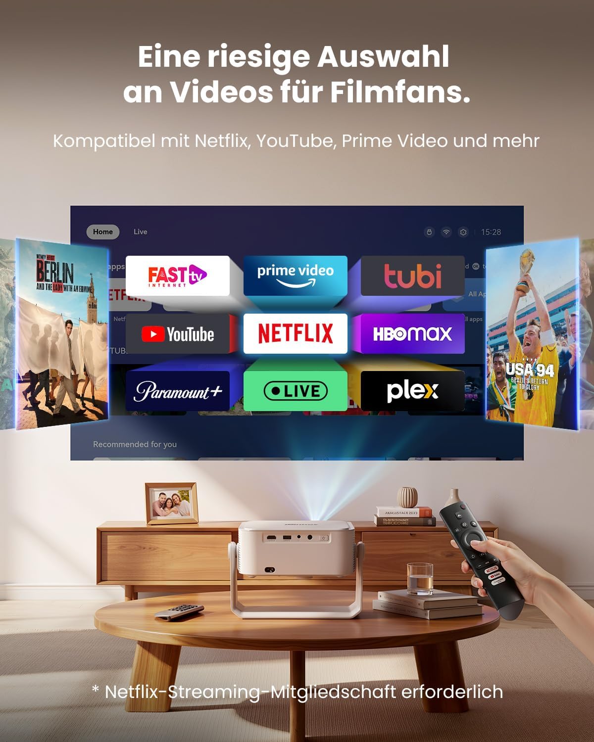 Detalle de iSinbox 4K Smart Beamer – Netflix ready, 20W Dolby Audio, Autofokus & 6D Trapezkorrektur