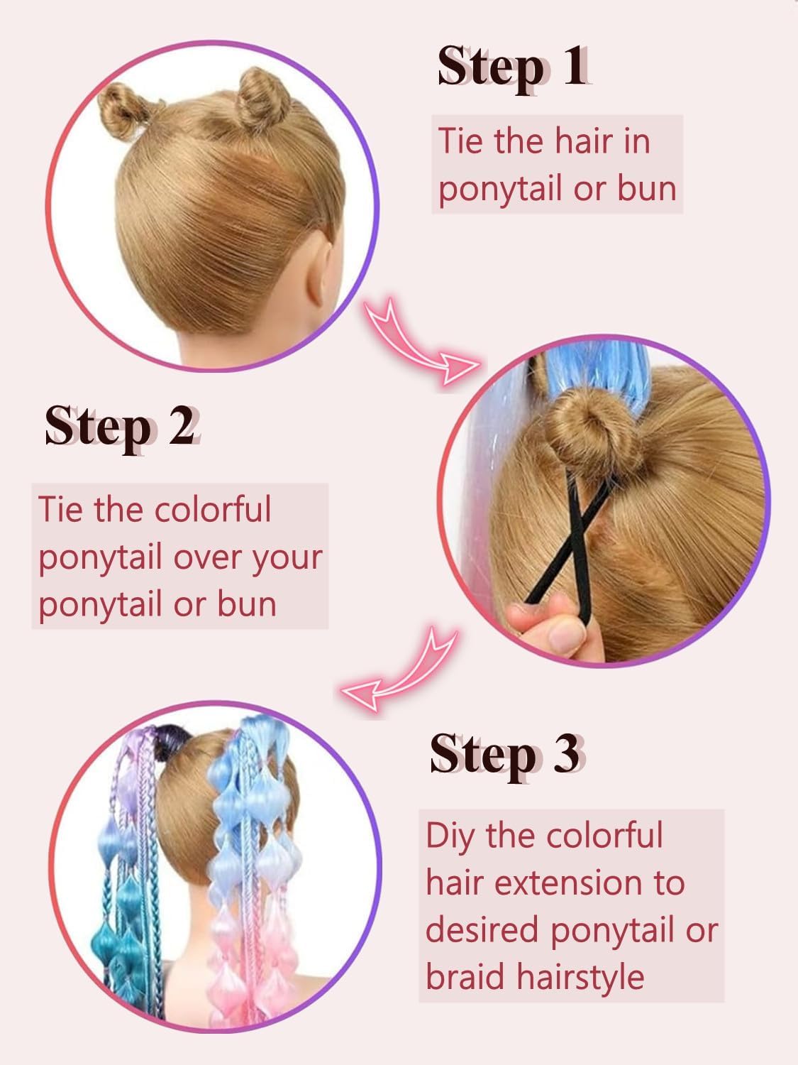 Detalle de 2er-Pack Farbige Zopffrisuren-Ponytail-Extensions, 26 Zoll – Grün, Rot, Weiß (Weihnachten) – Einfaches Styling, mitHaarschlaufe