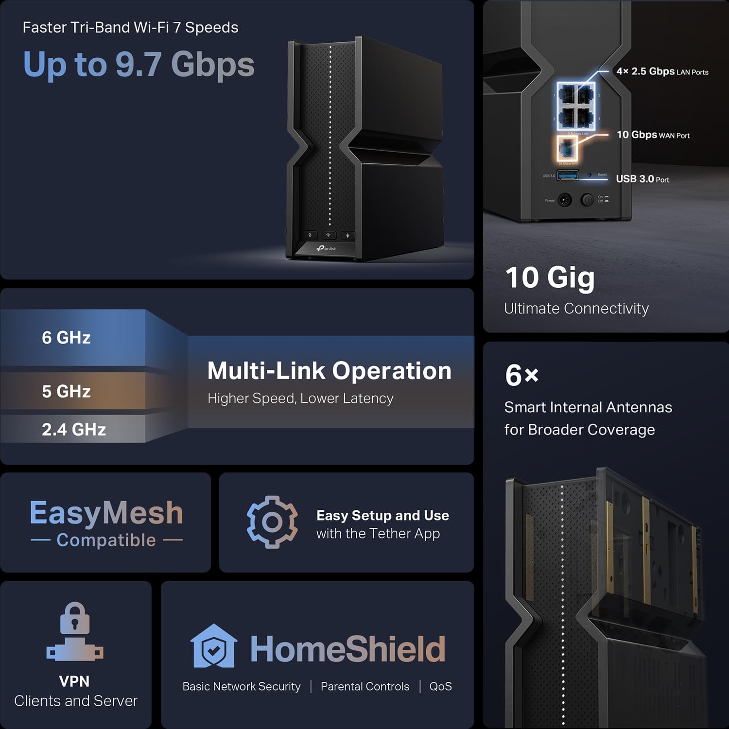Thumbnail 1 de TP-Link Archer BE550 Pro WiFi 7 Router 10G