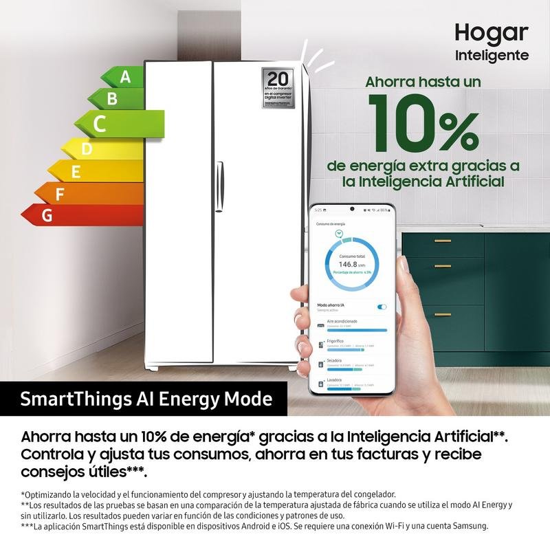 Detalle de Frigorífico Americano Samsung RS80F66KCTEF No Frost 178 cm 634 L Inox WiFi IA