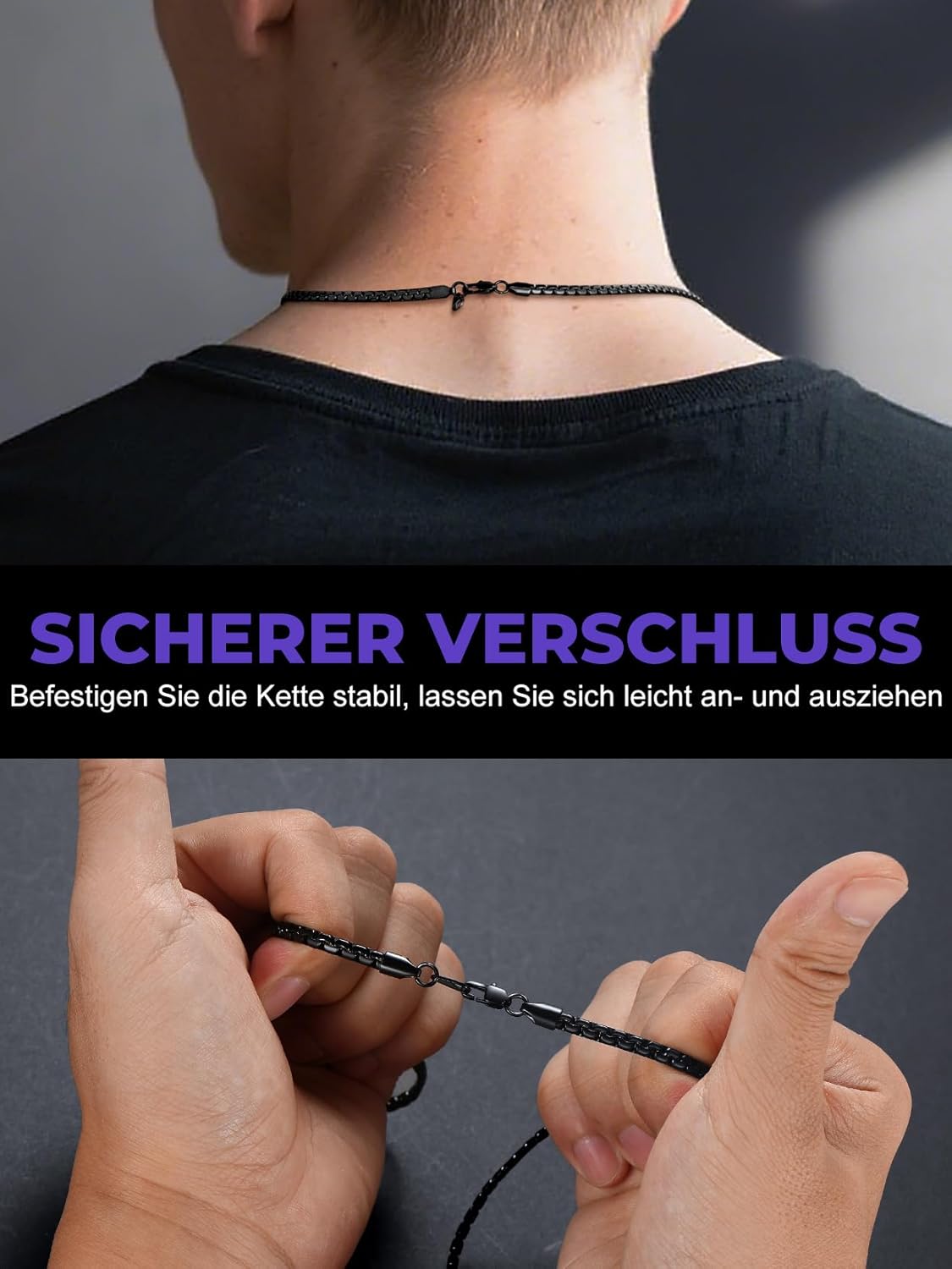 Thumbnail 3 de Richsteel 2/4/6 mm Edelstahl-Kette (Halskette) in Silber/Schwarz/Vergoldet – wählbare Längen 35–76 cm