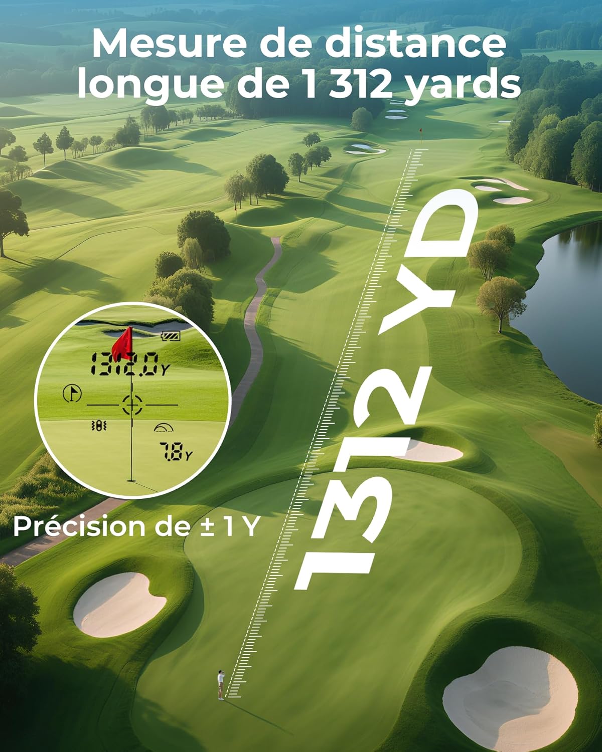 Detalle de Télémètre de golf CIGMAN 1312 yards – précision ±1 m et écran tactile latéral
