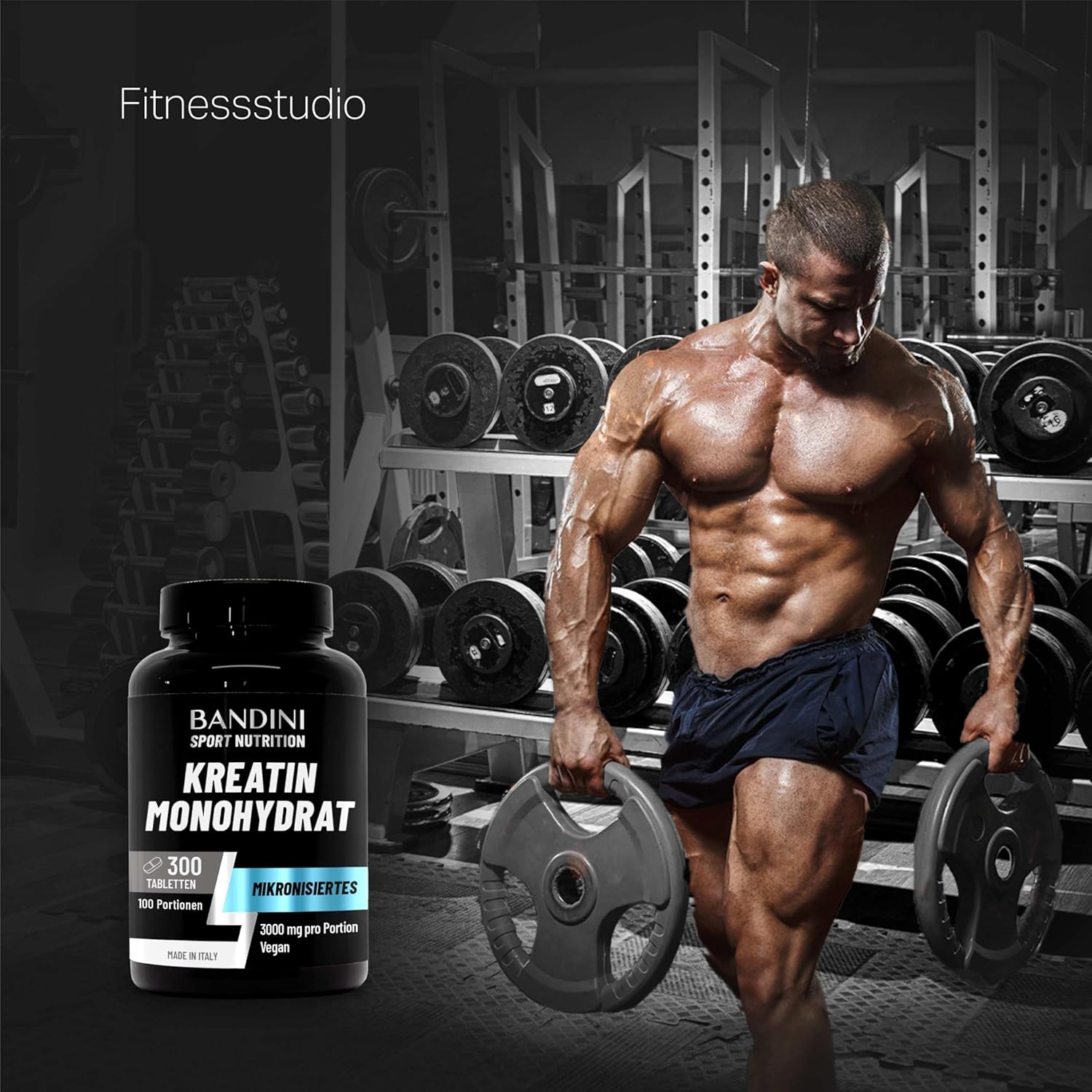 Thumbnail 3 de BANDINI Kreatin-Monohydrat 300 Tabletten (100-Tage-Vorrat) – 3 g Monohydrat täglich, vegan & halal