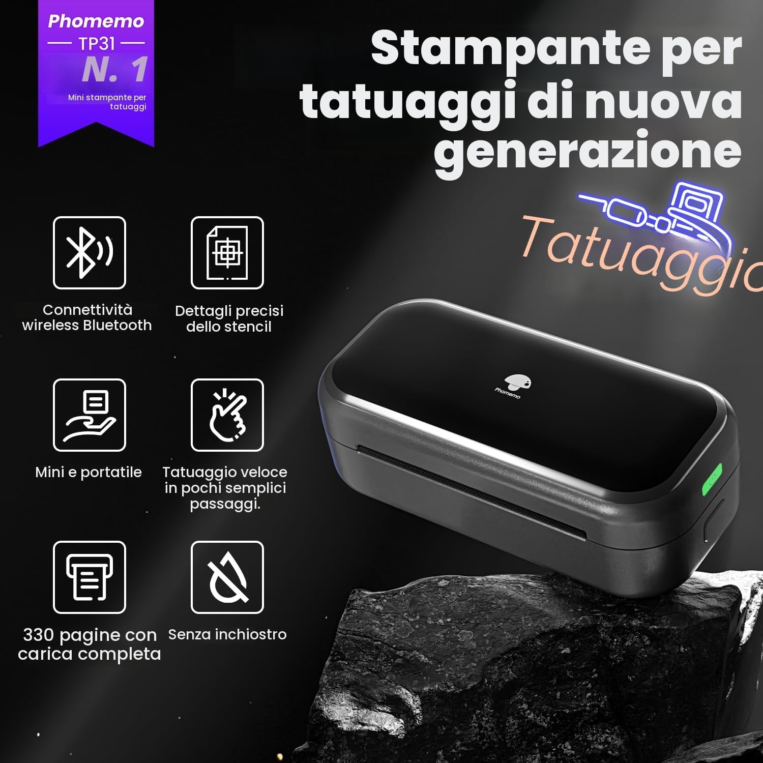 Thumbnail 1 de Phomemo TP31 Stampante Stencil Tattoo: stampa stencil senza inchiostro e in movimento