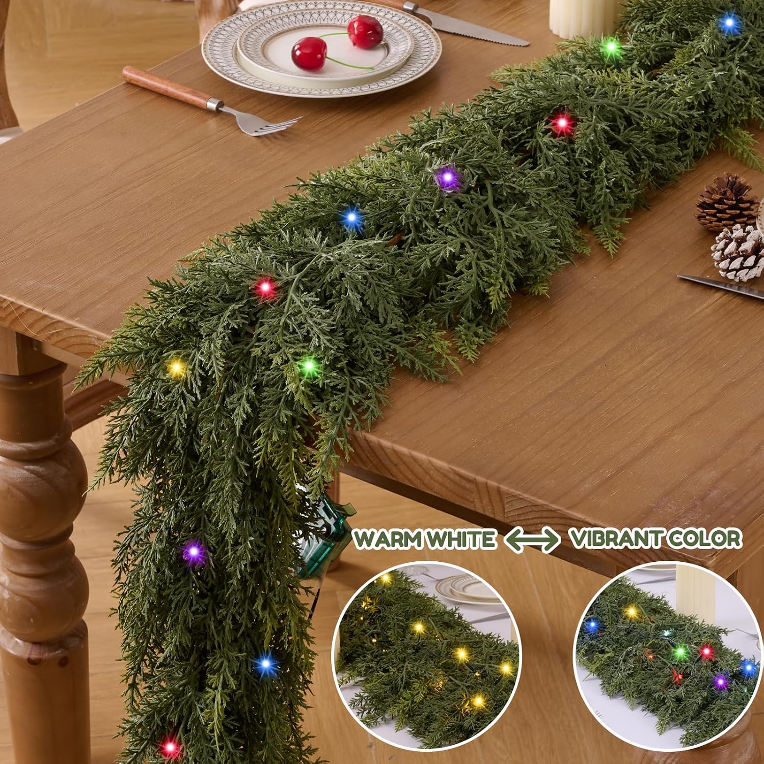 Thumbnail 3 de KIWDY DC-041 9-Foot Lighted Cedar Garland, 8 Modes, PE Foliage
