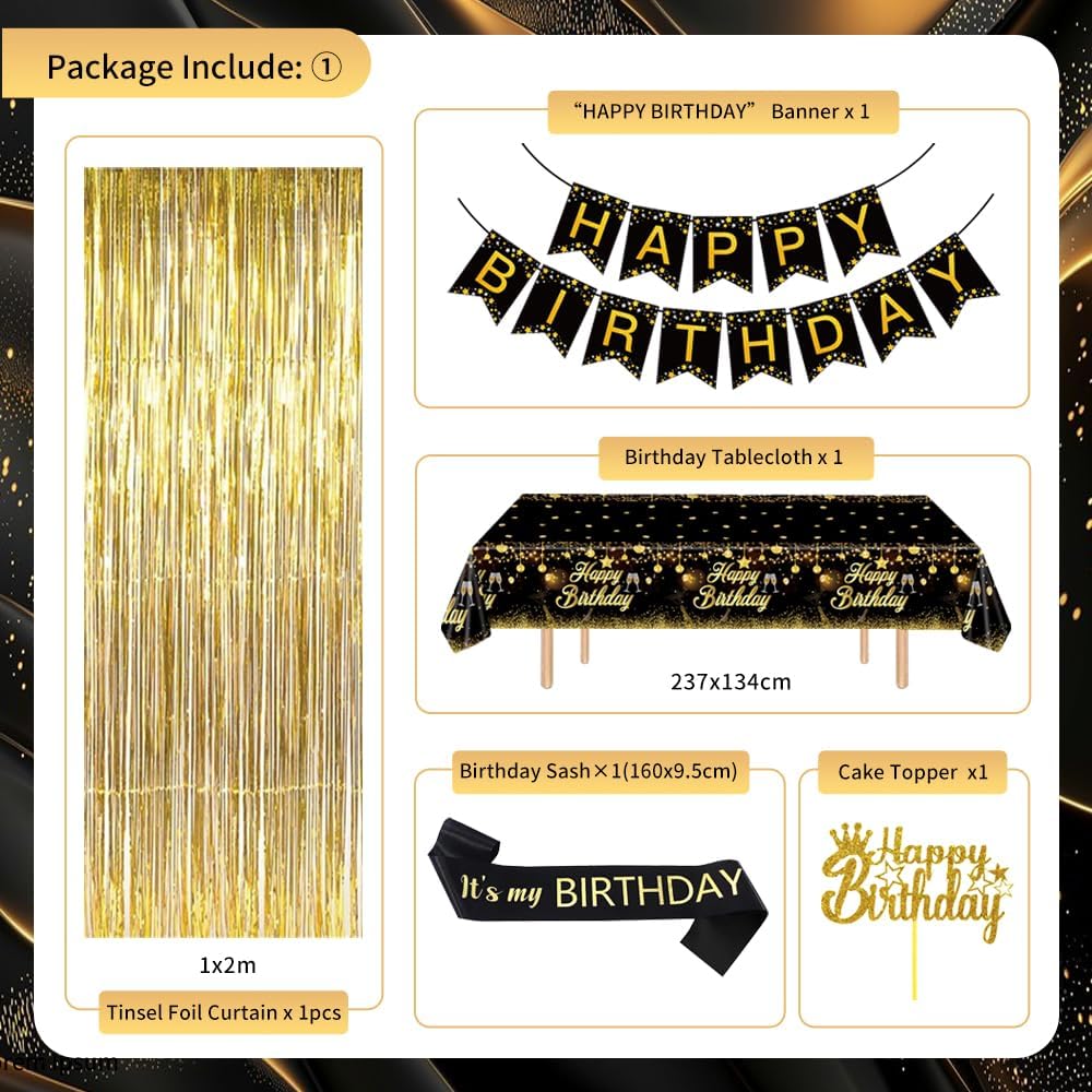 Detalle 2 de GYESXYW Black and Gold Party Decorations Kit