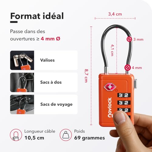 Thumbnail 1 de NovLock – Cadenas TSA à 4 chiffres avec Indicateur d’ouverture, Lot de 4, Orange