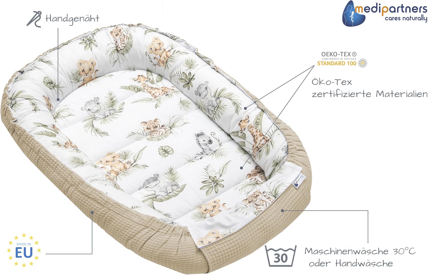Thumbnail 4 de Medi Partners Babynest Nestchen 100x60x15 – Kuschelnest aus 100% Baumwolle, tragbar und sicher