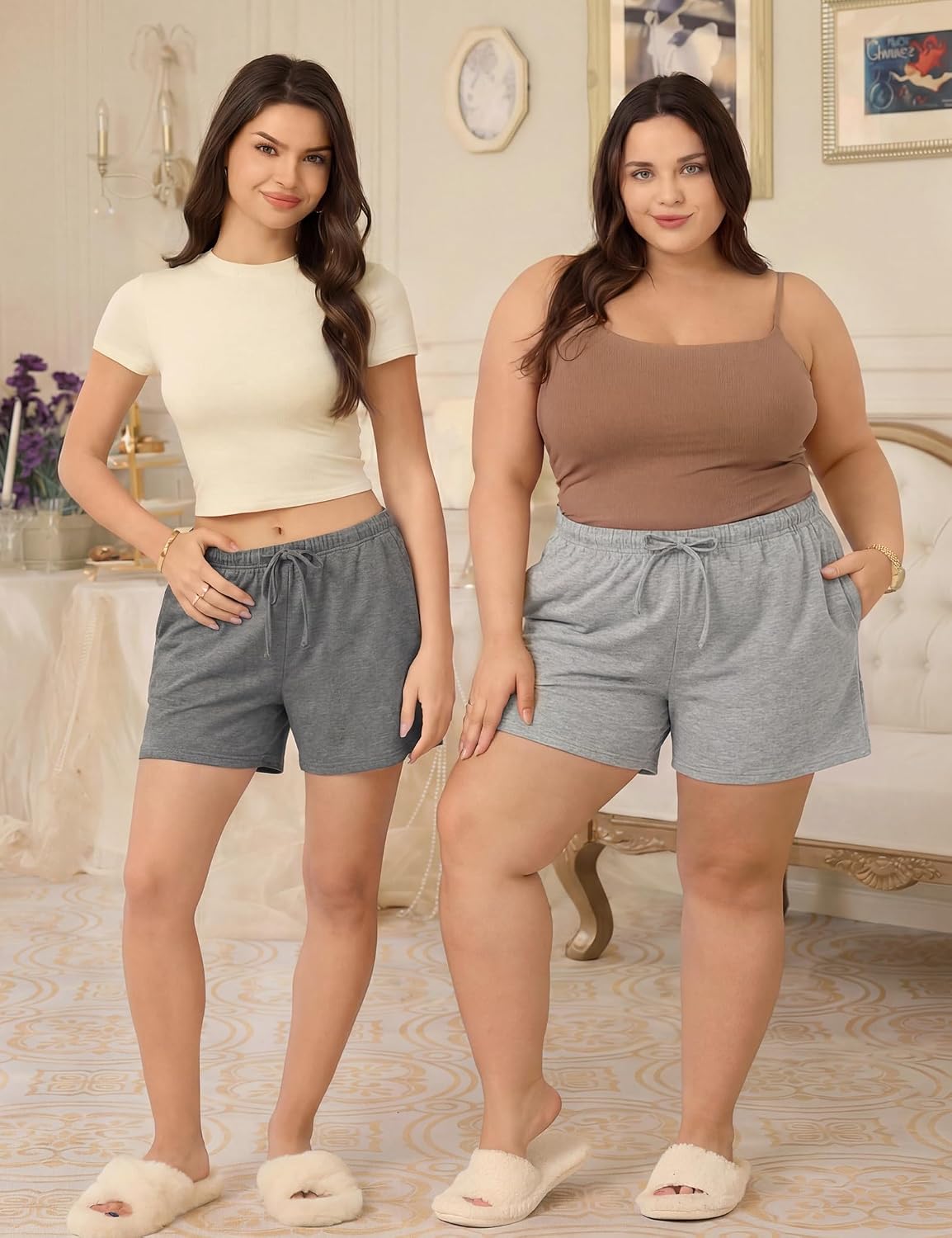 Detalle de JOYLADY Women's Sleep Shorts: Cotton Lounge Pajama Shorts with Drawstring Waist
