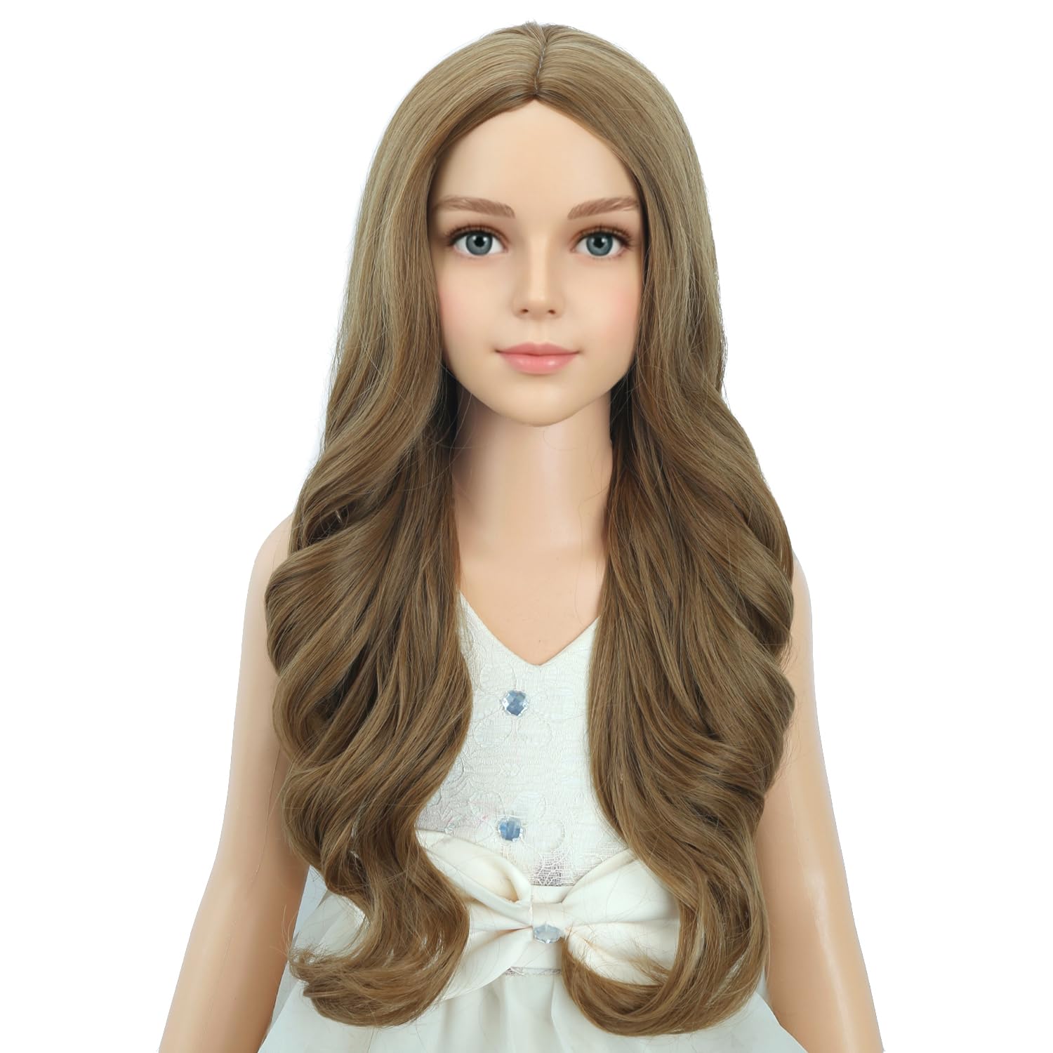Detalle de PATTNIUM Kids Long Curly Synthetic Wig, Light Brown, Adjustable Cap