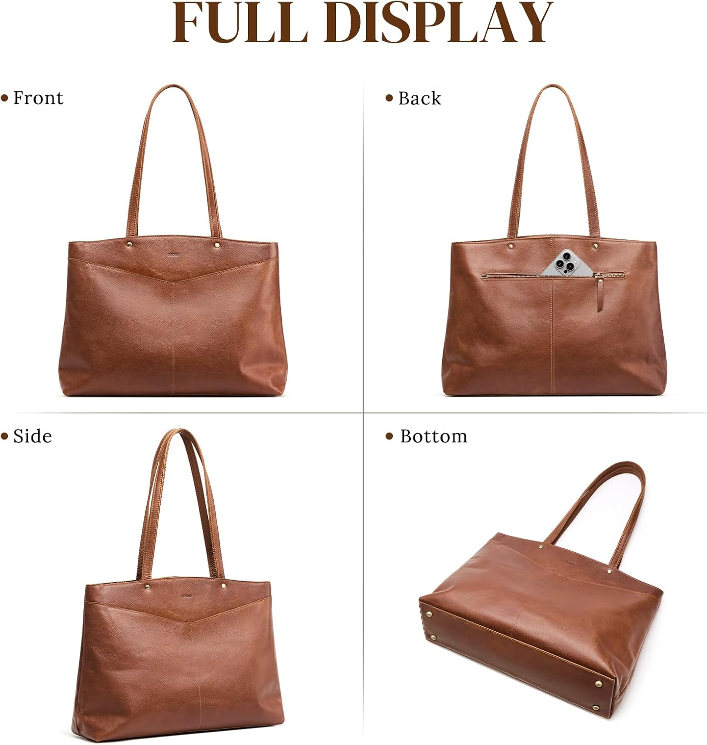 Thumbnail 6 de S-ZONE Genuine Leather Tote Bag for Women – Large Capacity Work & Travel Handbag