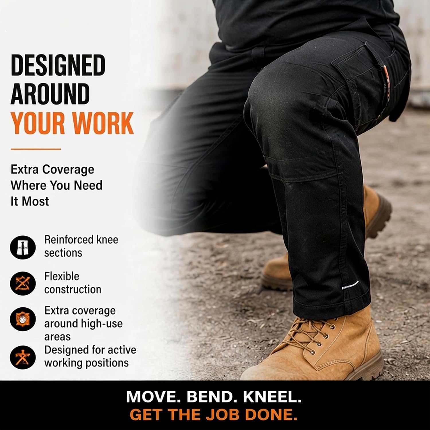 Thumbnail 6 de WrightFits Wright Wears Pro-11 Heavy Duty Work Cargo Trousers (32W/31L) in Black